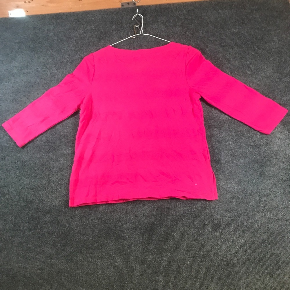 Talbots Hello Saturday Top Womens Small Petite Hot Pink Cotton 3/4 Sleeve Modern - Picture 3 of 9